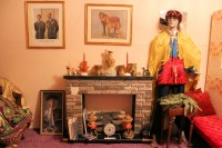Theme display with antiques and creepy maniquins, Rowley, Alberta Museum